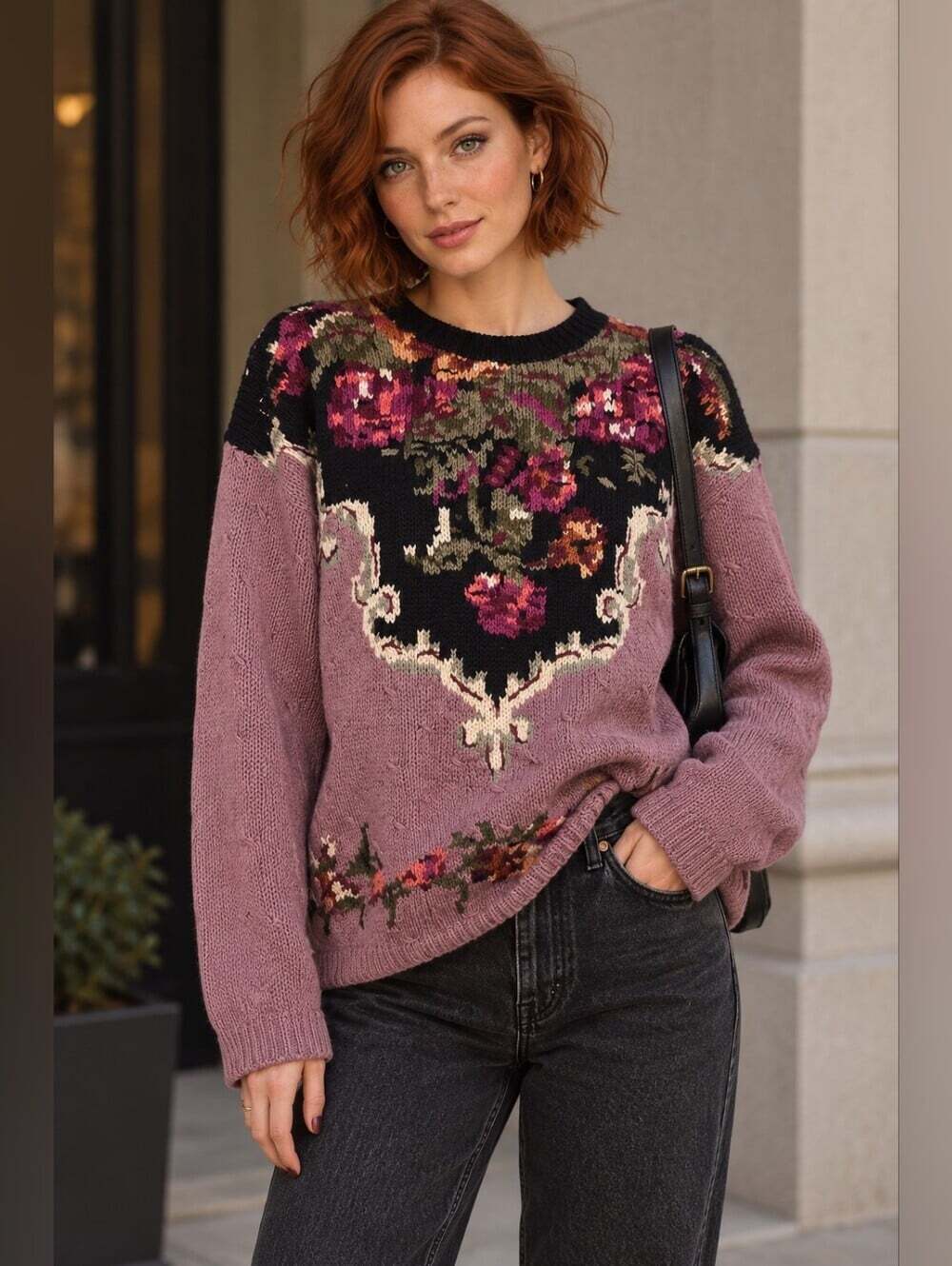 Vintage Studio Michele Stuart Floral Tapestry Sweater Womens M 90s Cottagecore